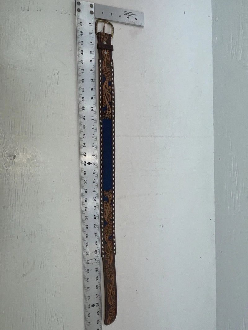 New Blue Genuine Leather Longhorn Tooled 30” Belt #82829 JJ-125