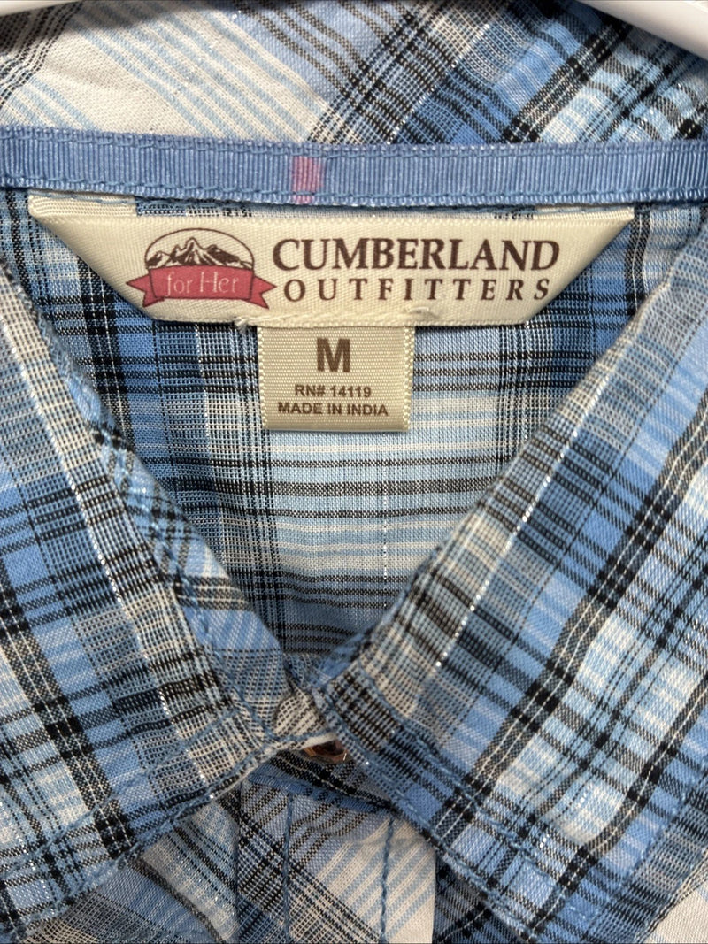 New Girls Cumberland Blue Plaid Long Sleeve Pearl Snap Medium DD-25