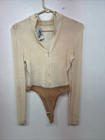 New Tadaski Cream Gem Long Sleeve Half Zip Showing Bodysuit Small TT-44