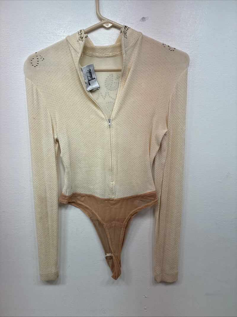 New Tadaski Cream Gem Long Sleeve Half Zip Showing Bodysuit Small TT-44