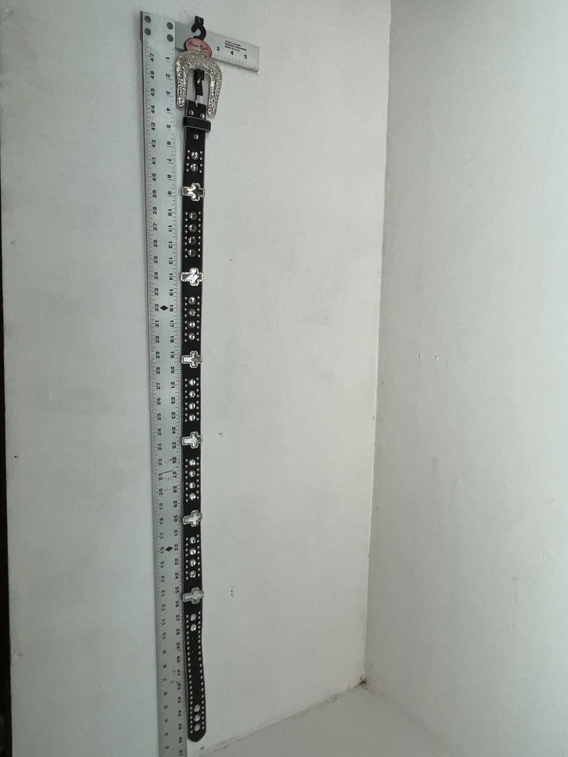 New Black Genuine Leather Blazin Roxx Silver Bling Cross L Belt #N3510401 Z-67