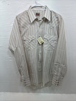 New Men’s ELY Cattleman Tan Stripe Long Sleeve Pearl Snap Medium J-97