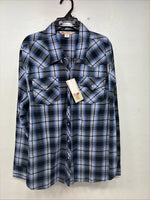 New Women’s Cumberland Blue Black Plaid Long Sleeve Pearl Snap XL GG-64