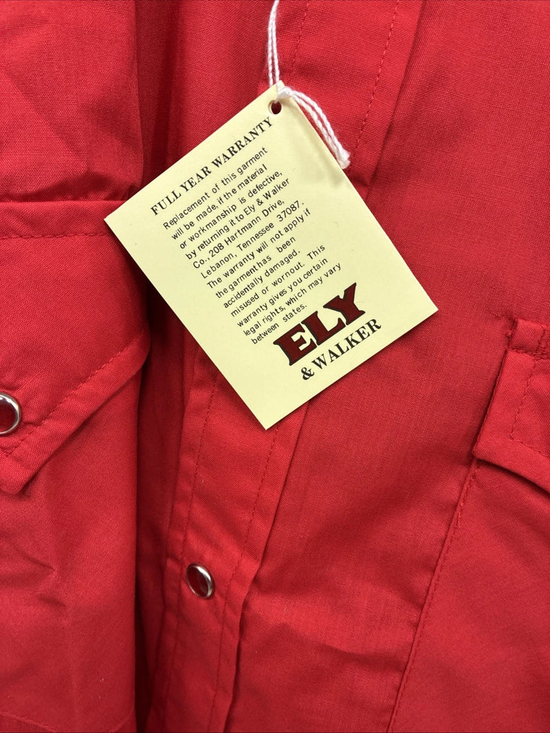 New Men’s ELY Cattleman Red Short Sleeve Pearl Snap 16 Large CC-13