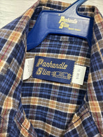 New Kids Panhandle Slim Blue Gold Plaid Long Sleeve Pearl Snap Size 10 CC-81