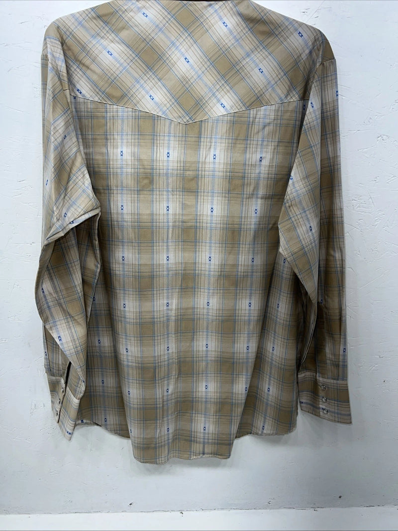 New Men’s Yellow Plaid ELY Cattleman Long Sleeve Pearl Snap Shirt. L P-53