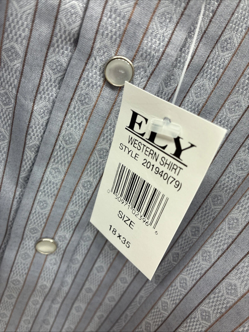 New Men’s ELY Cattleman Gray deigned Long Sleeve Pearl Snap 18 X 36 2XL F-74