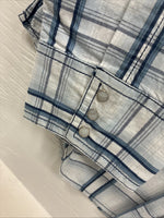 New Men’s ELY 1878 White Blue Plaid Long Sleeve Pearl Snap XL J-38