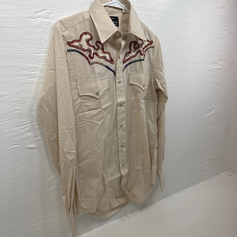 New Men’s Champion Western Cream Long sleeve pearl snap 15 X 34 medium B-74