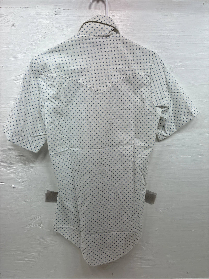 New Men’s Champion Western White Floral Short Sleeve Pearl Snap 14 Small AA-96