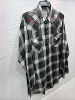 New Men’s ELY Cattleman Green Rose Plaid Long Sleeve Pearl Snap Large X-72