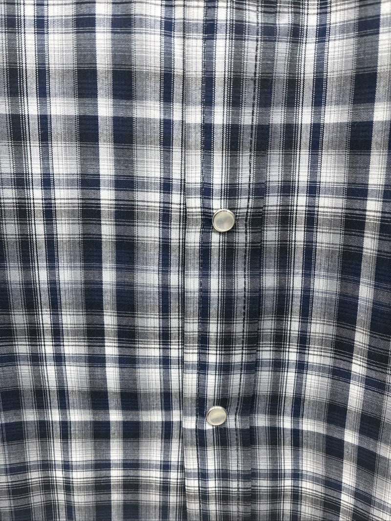 New Kids ELY Cattleman Black Plaid Long Sleeve Pearl Snap Size 14 DD-36