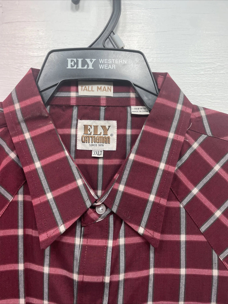 New Men’s ELY Cattleman Pink Short Sleeve Pearl Snap 3XL E-30 