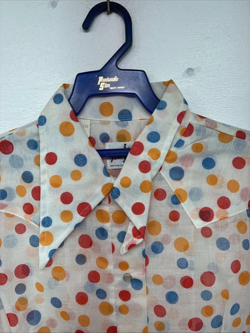 New Women’s Tem Tex Polkadot Long Sleeve Pearl Snap Size 38 II-84