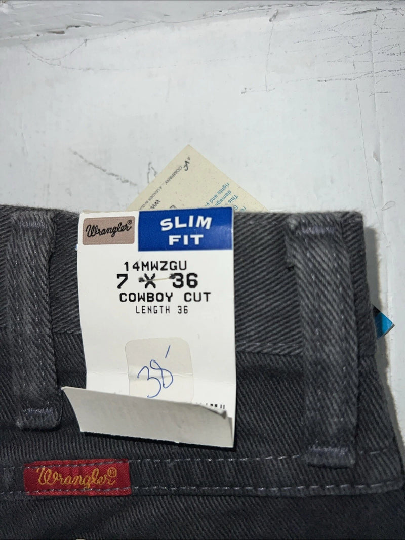 New Men’s Grey Cowboy Cut Wrangler Slim Fit Denim Jeans. 7x36 F-36