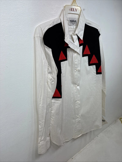 New Women’s San Angelo White Designed Long Sleeve Button Up Medium YY-105
