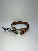 New Brown Genuine Leather Double S Gold Pendent 30” Belt #3211448 JJ-8