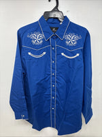New Women’s Western Express Blue Designed Long Sleeve Pearl Snap 2XL GG-20