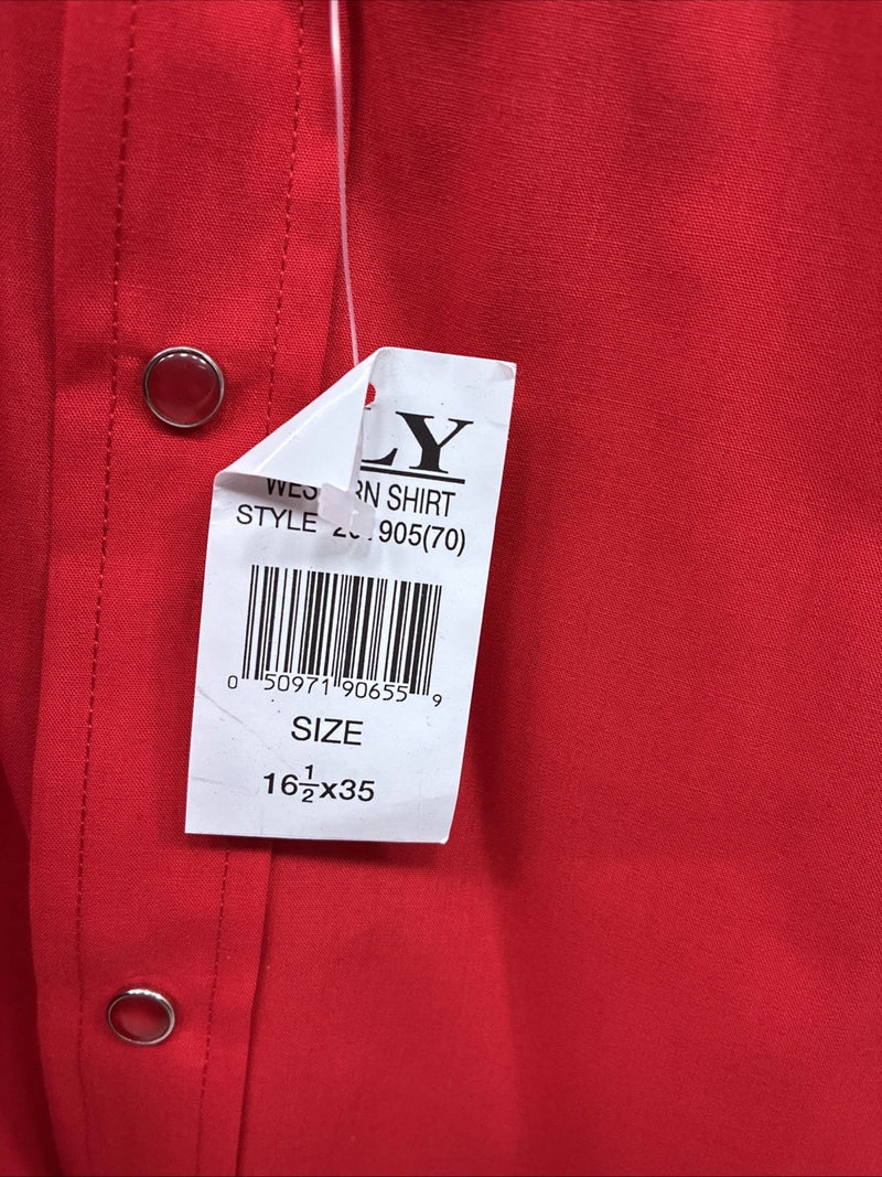 New Men’s ELY Cattleman Red Western Long Sleeve Pearl Snap 16.5 X 35 Large T-63