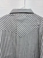 New Men’s Champion Western White Grey Strip Long Sleeve Pearl Snap 3XL E-55