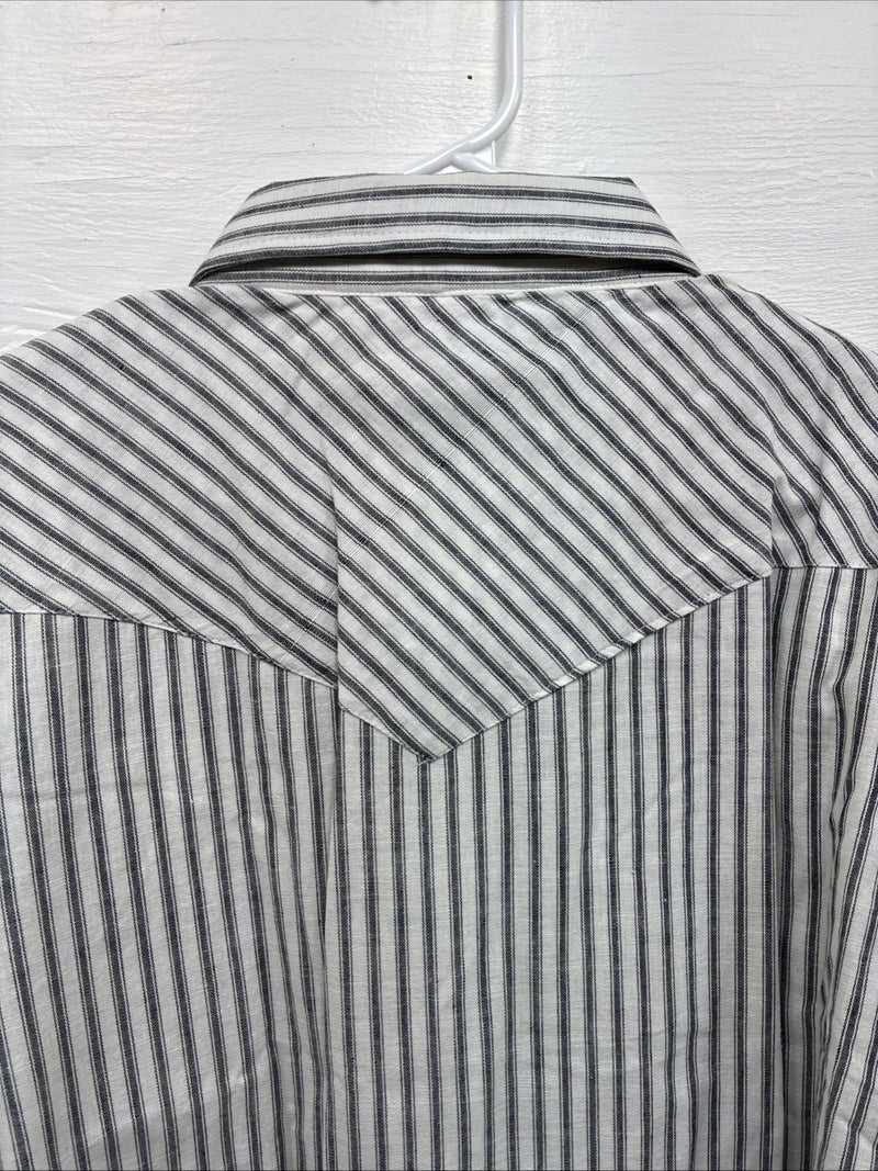 New Men’s Champion Western White Grey Strip Long Sleeve Pearl Snap 3XL E-55