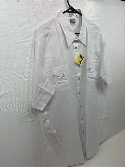 New Men’s ELY Cattleman Simple White Short Sleeve Pearl Snap 18.5 2XL M-74