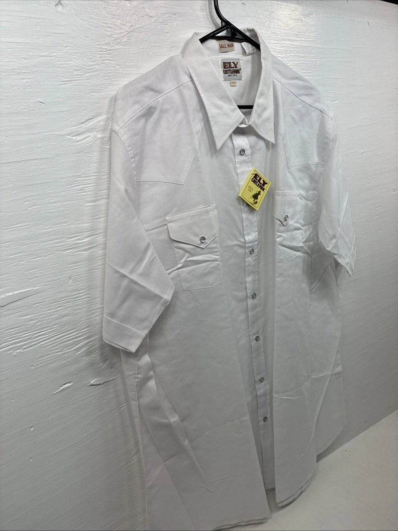 New Men’s ELY Cattleman Simple White Short Sleeve Pearl Snap 18.5 2XL M-74