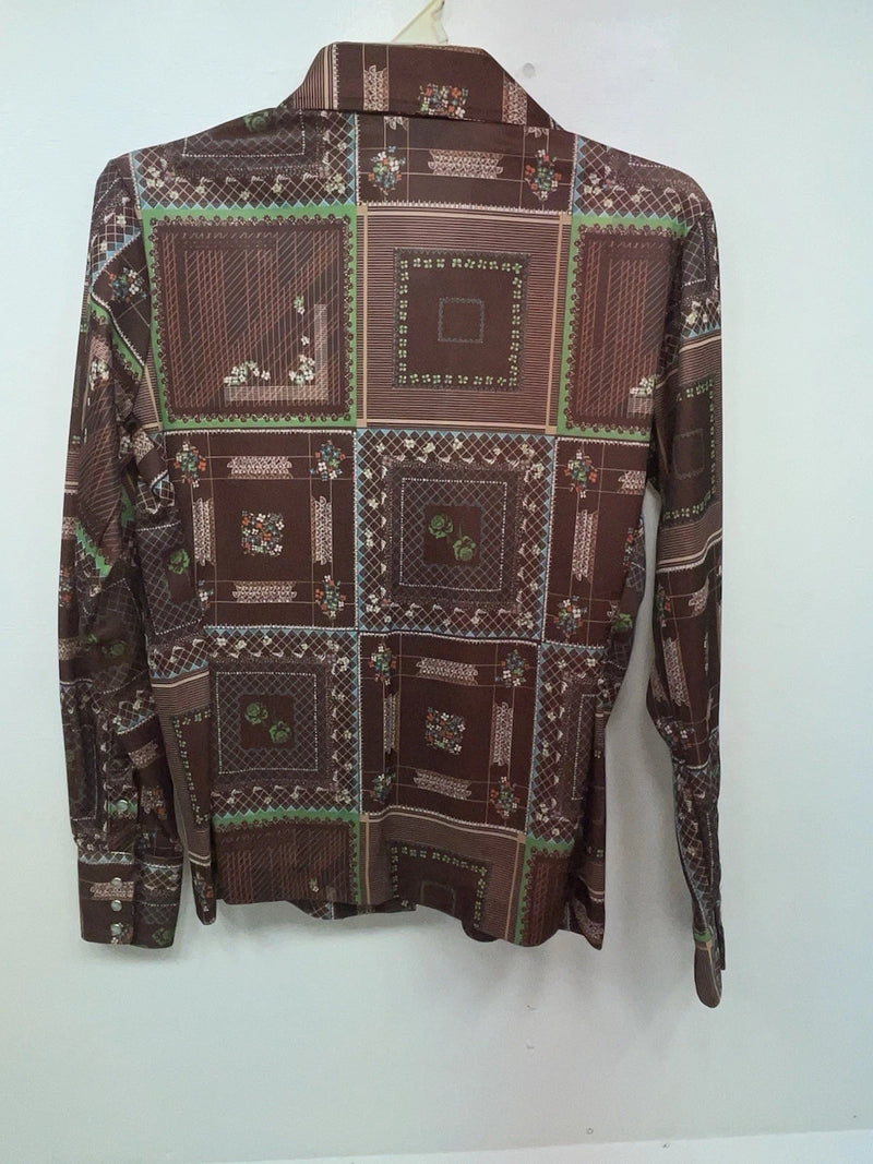 New Women’s Brown Floral Panhandle Slim Long Sleeve Button Up Shirt #3310 3B-57