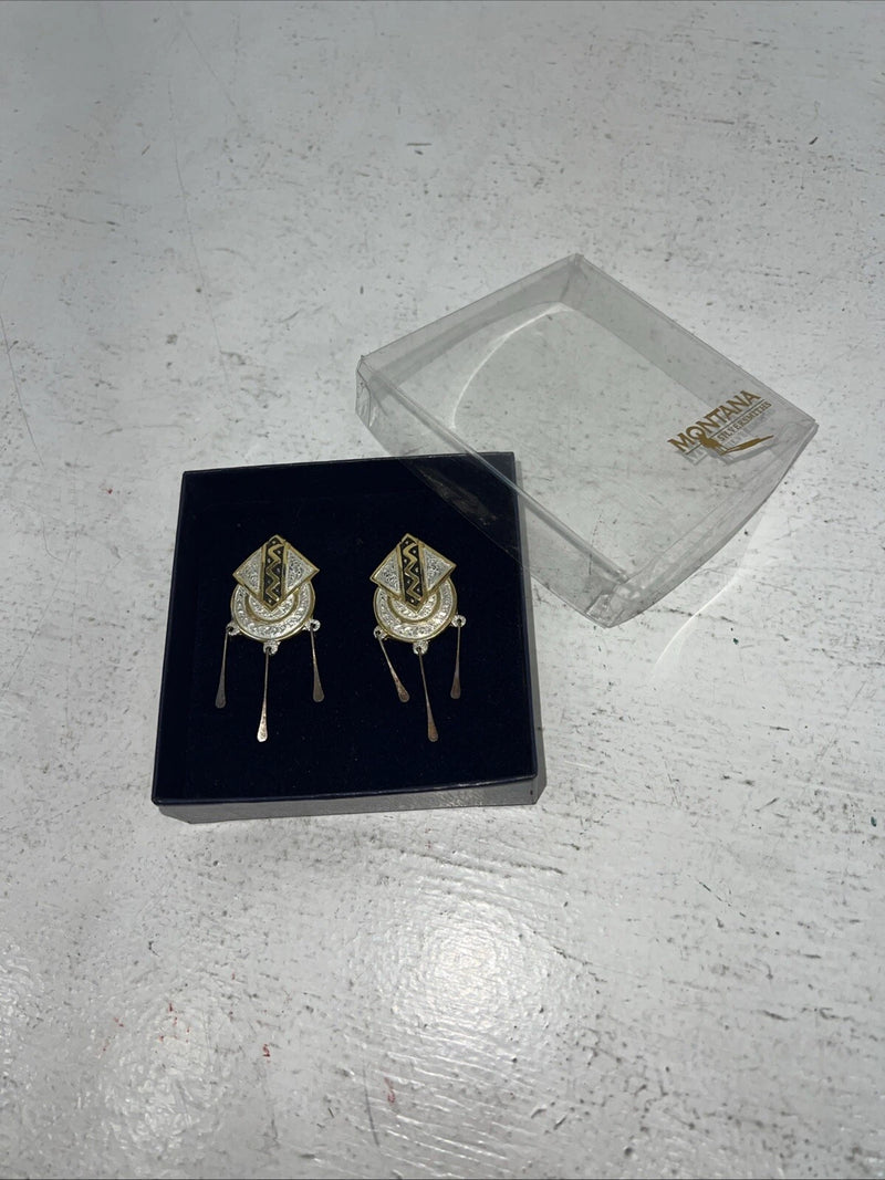 New Women’s Montana Silversmiths Aztec Black Silver Gold Dangle Earrings. F-24