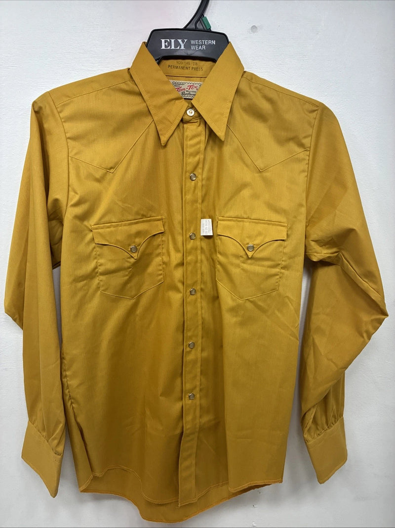 New Youths Tem Tex Yellow Long Sleeve Pearl Snap Size 18 DD-79