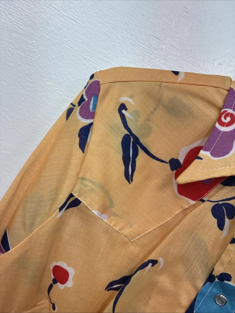 New Women’s Dickson Jenkins Orange Floral Long Sleeve Pearl Snap Size 36 II-79