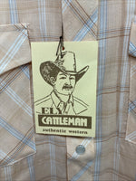 New Men’s ELY Cattleman Orange Plaid Long Sleeve Pearl Snap Large AA-113