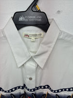 New Women’s Cumberland White Flag Design Short Sleeve Pearl Snap Large II-67