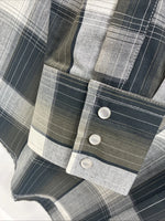 New Men’s ELY Cattleman Green Gray Plaid Long Sleeve Pearl Snap Large X-27
