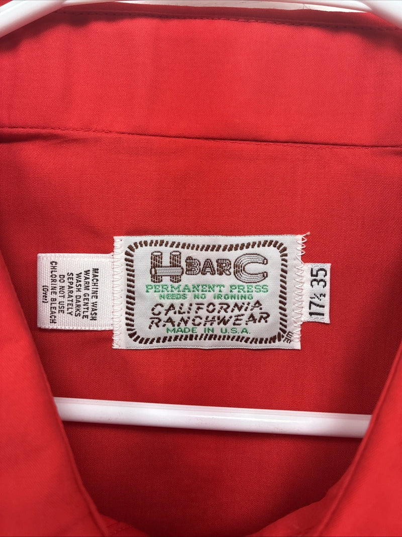 New Men’s H Bar C Simple Red Long Sleeve Pearl Snap 17.5 X 35 XL R-58