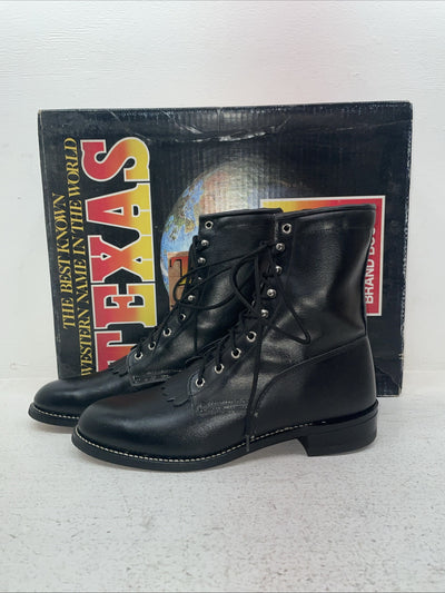 New Men’s Black Lace Up Texas Brand Cowboy Boots. 8850 9 D. 4-91