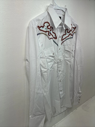 New Women’s Champion Western White Design Long Sleeve Pearl Snap 16 MM-42