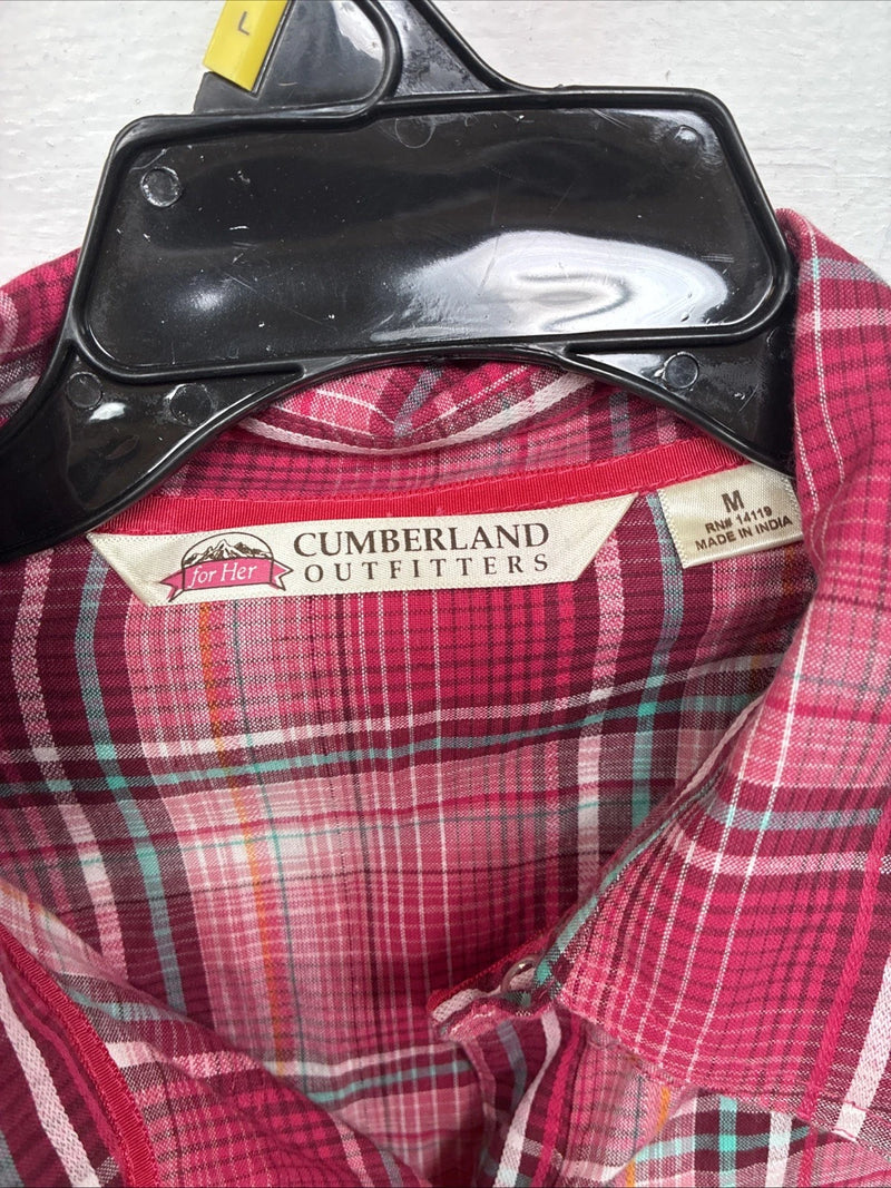 New Women’s Cumberland Pink Plaid Long Sleeve Pearl Snap Medium LL-49