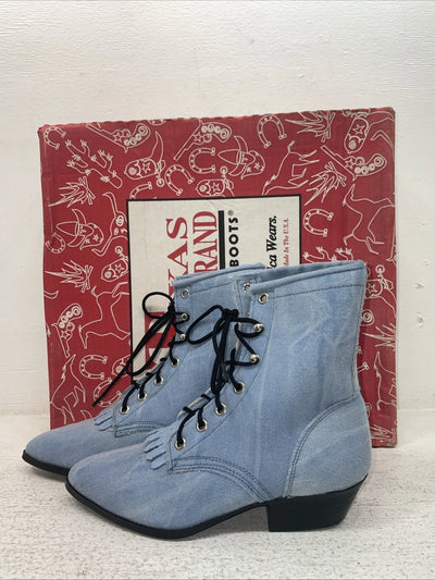 New Kids Blue Lace Up Texas Brand Cowboy Boots. P C 9169161 2.5 2 1/2 D. 23-159