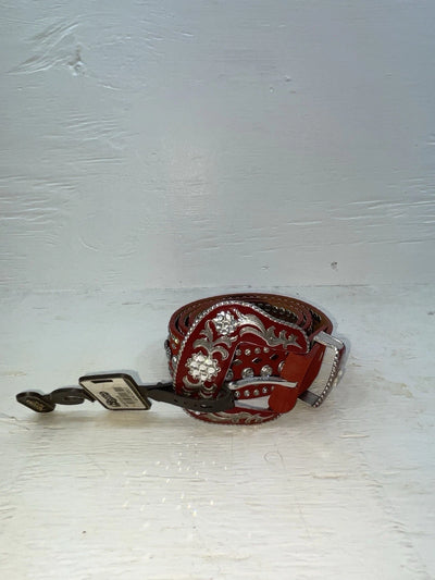 New Red Genuine Leather Nocona Silver Bling M Belt #N3432604 Z-101