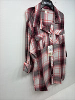 New Women’s Cumberland Pink Plaid Design Long Sleeve Pearl Snap Large II-105