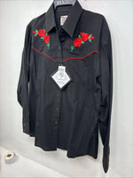 New Women’s Country Charmers Black Rose Long Sleeve Pearl Snap Large II-70