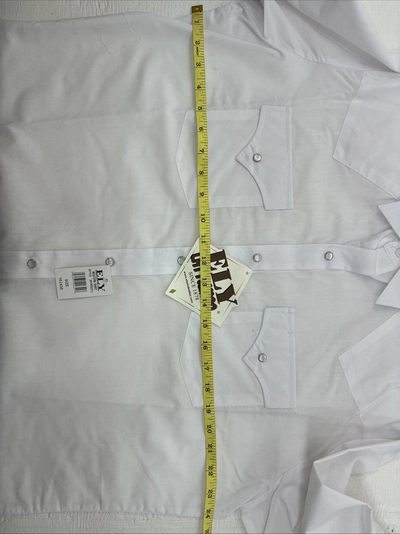 New Men’s ELY Cattleman White Long Sleeve Pearl Snap 16.5 X 34 Large X-38