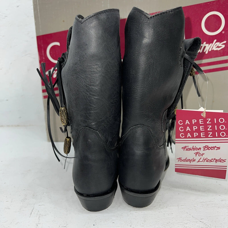 New Women’s Black Capezio Cowboy Boots With Fringe. L870 5.5 5 1/2 M. 20-78