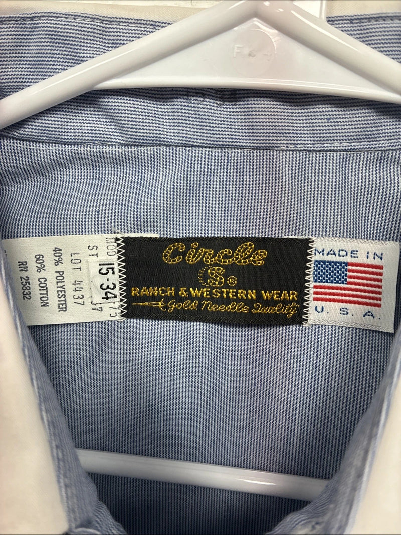New Men’s Circle S Blue White Long Sleeve Button Up 15 X 34 Medium T-41