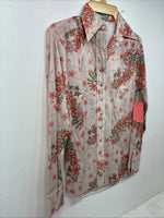 New Women’s Dickson Jenkins Pink Floral Long Sleeve Pearl Snap Size 32 MM-56