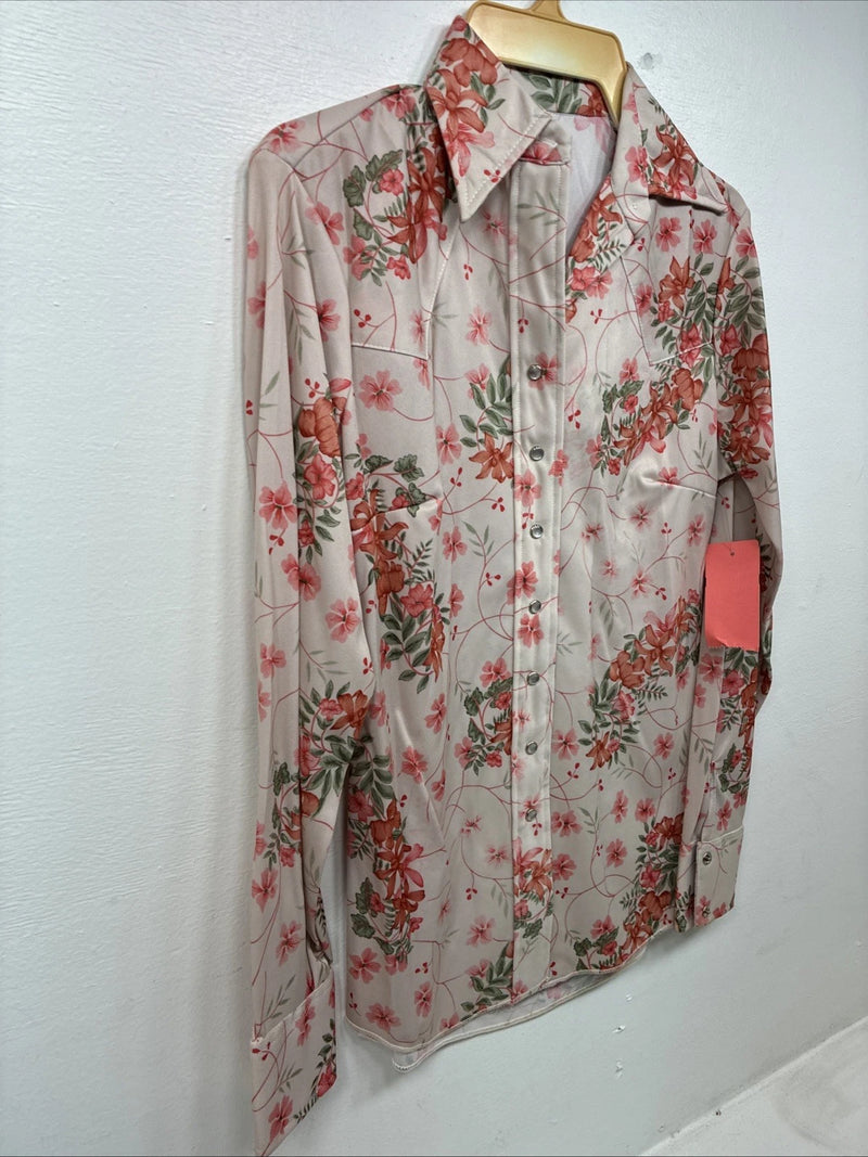 New Women’s Dickson Jenkins Pink Floral Long Sleeve Pearl Snap Size 32 MM-56
