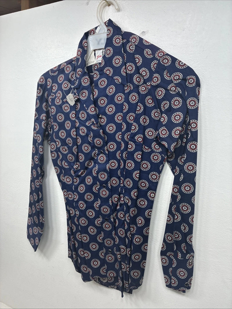New Women’s Tem Tex Blue Design Long Sleeve Pearl Snap Size 32 MM-61