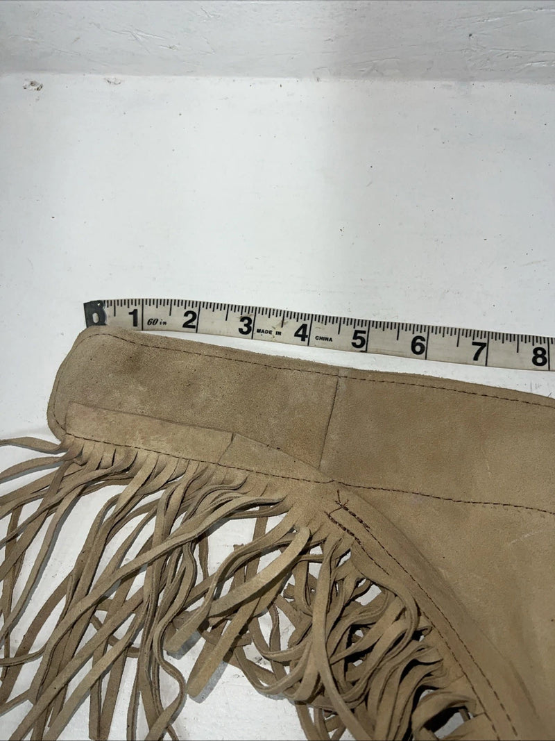 New Tan Congress Leather Show Chaps With Fringe Adjustable Waist 44” L-45