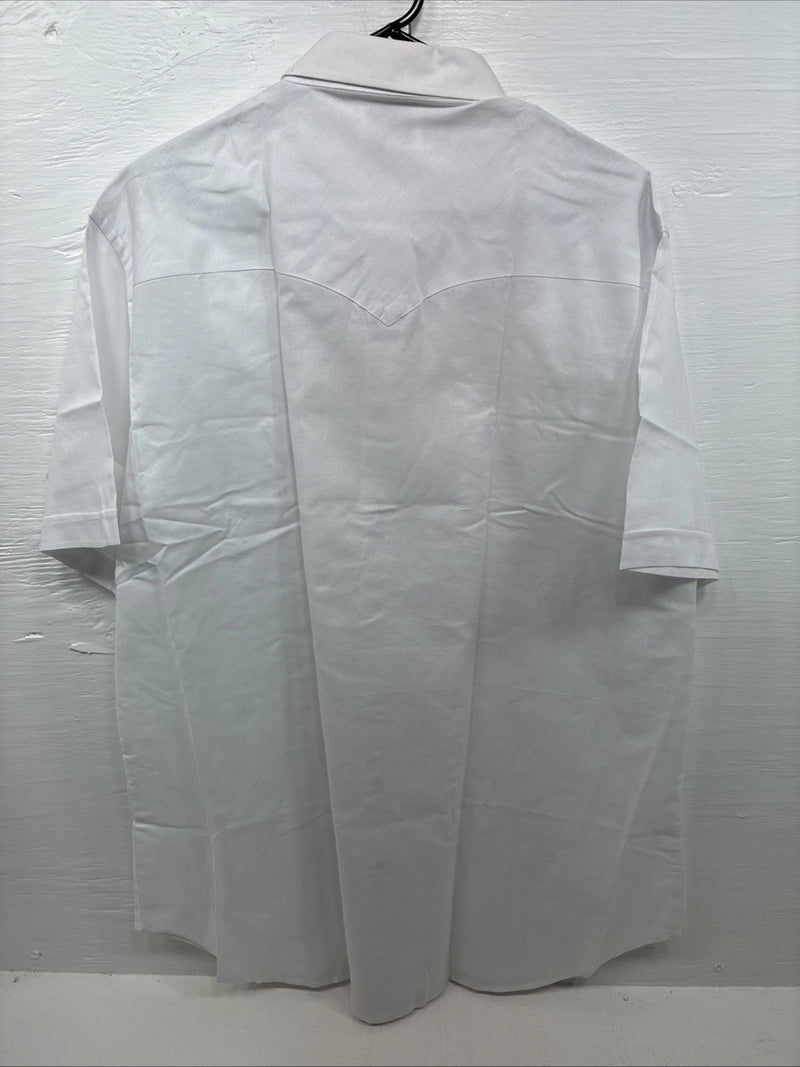 New Men’s ELY Cattleman Simple White Short Sleeve Pearl Snap 18.5 2XL M-74